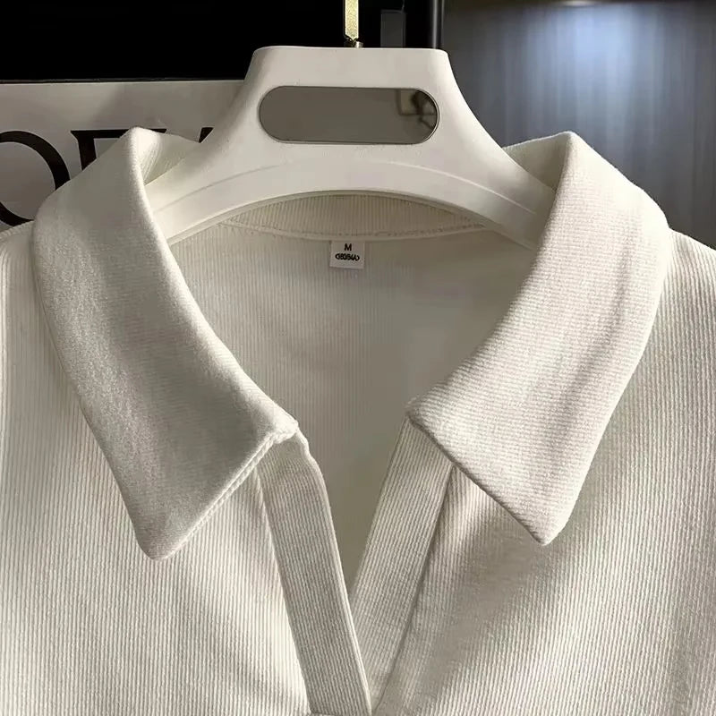 Korean Fashion Loves Embroidery T-shirt Polo Collar Orthoshoulder Slim Hotsweet Women's Crop Top