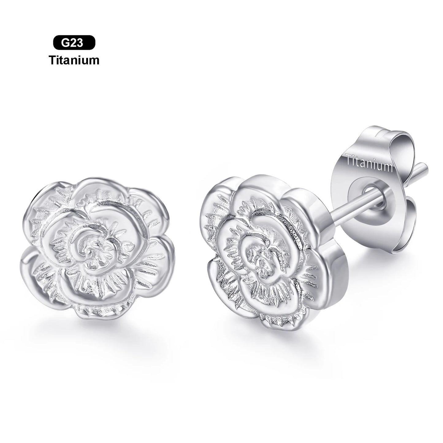 Rose Flower G23 Titanium Stud Earrings Hypoallergenic Post Pierced Tragus Cartilage Lobe Ear Stud Nickel Free for Women