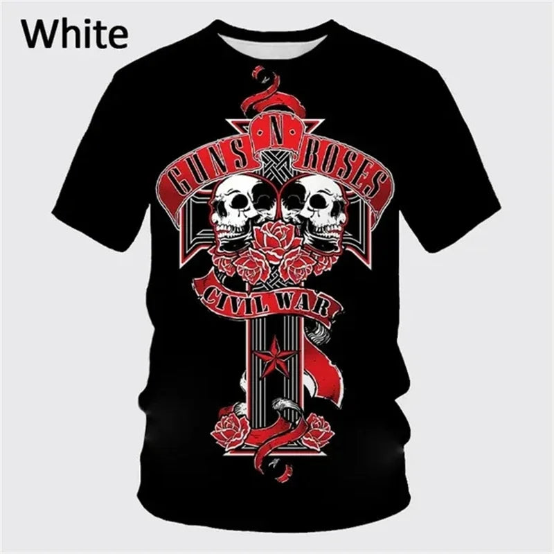 Guns Rose Rock Band 3D Printing T-shirt Men's Short Sleeve Fun Hip-hop Unisex Casual Fashion T Shirt