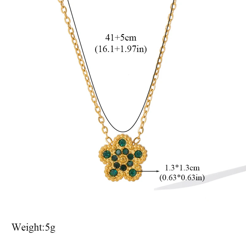 Pink Zircon Reversible Clover Necklace Bracelet Earrings Set For Women Trendy Stainless Steel Waterproof Jewelry