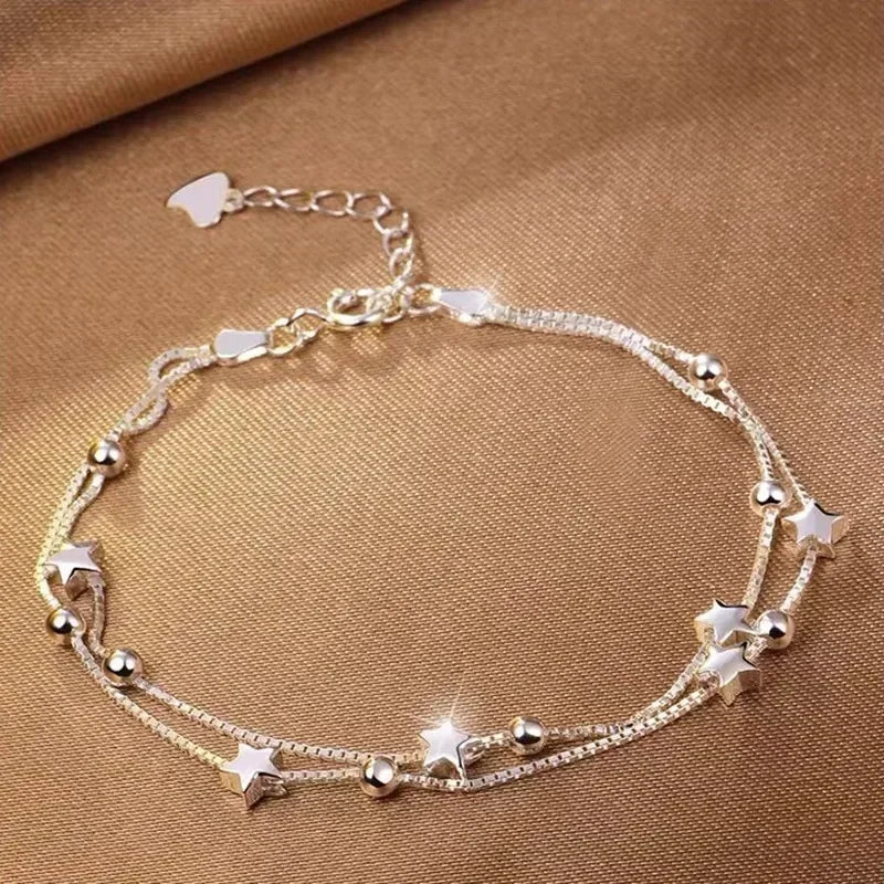 Niche Design Star Chain Tassel Bracelet for Women Fantasy Blue Crystal Beads Elastic Rope Bracelet