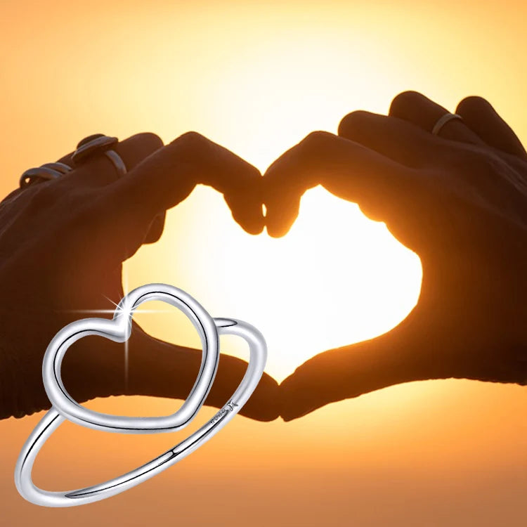925 Sterling Silver Minimalist Heart Finger Rings for Women