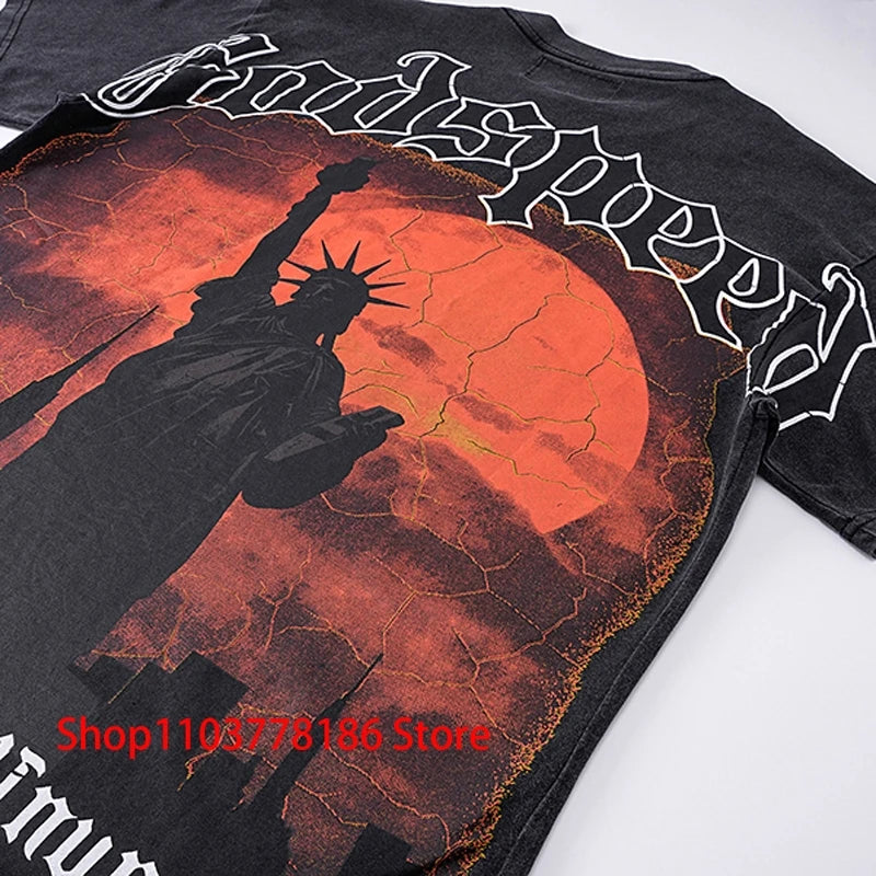 New GOD SPEED T-shirt Pop Fashion Print Streetwear Crewneck