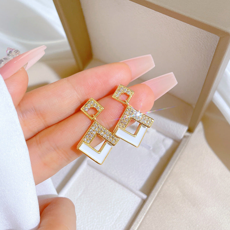Stainless Steel Austrian Crystal Enamel Square Pendant Jewelry Sets Women