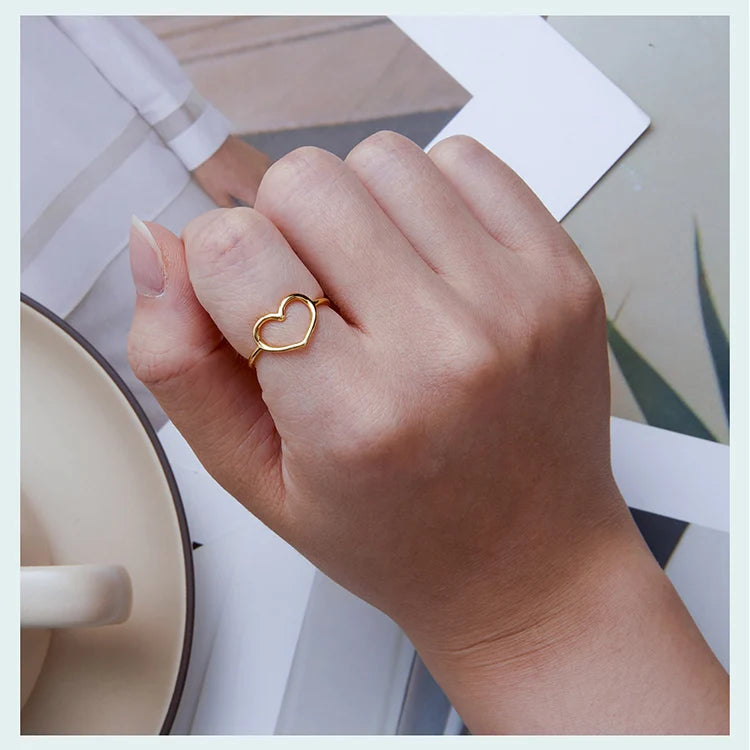 925 Sterling Silver Minimalist Heart Finger Rings for Women