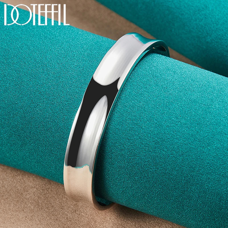 925 Sterling Silver 8mm1 2mm Smooth Bangle Bracelet Set For Women/men
