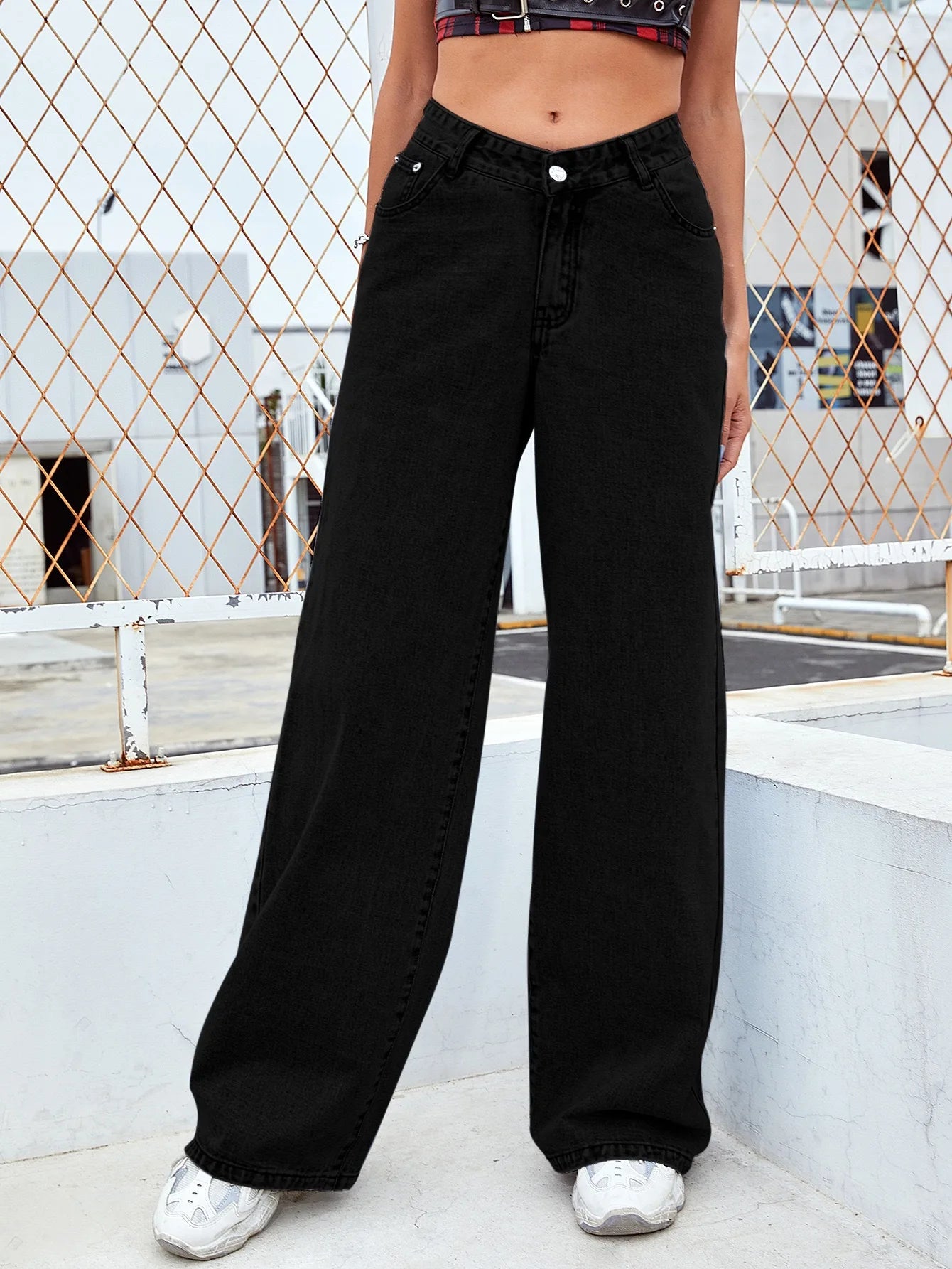 Women's High Waist Stretch Washed Denim Straight Jeans