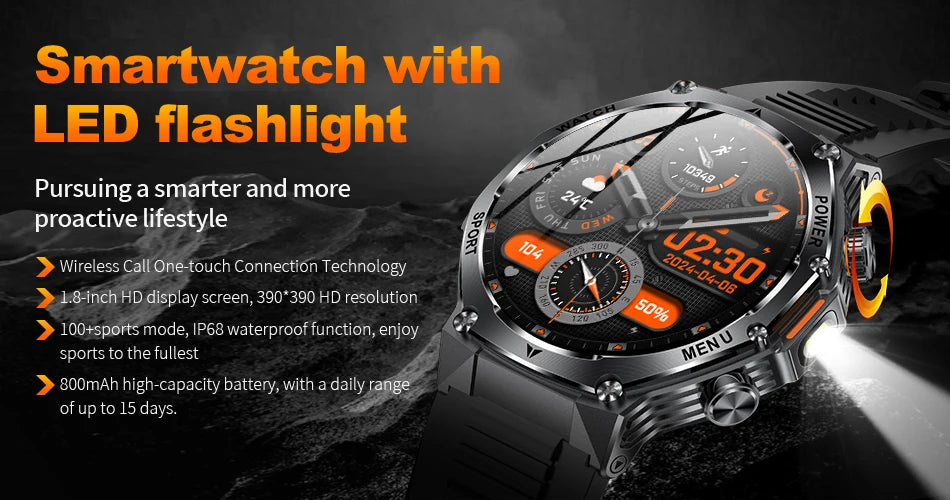 Smart Watch Men 800mAh Ultra Long Battery Life Waterproof Outdoor Sport Watches Bluetooth Call Military Smartwatch 2025