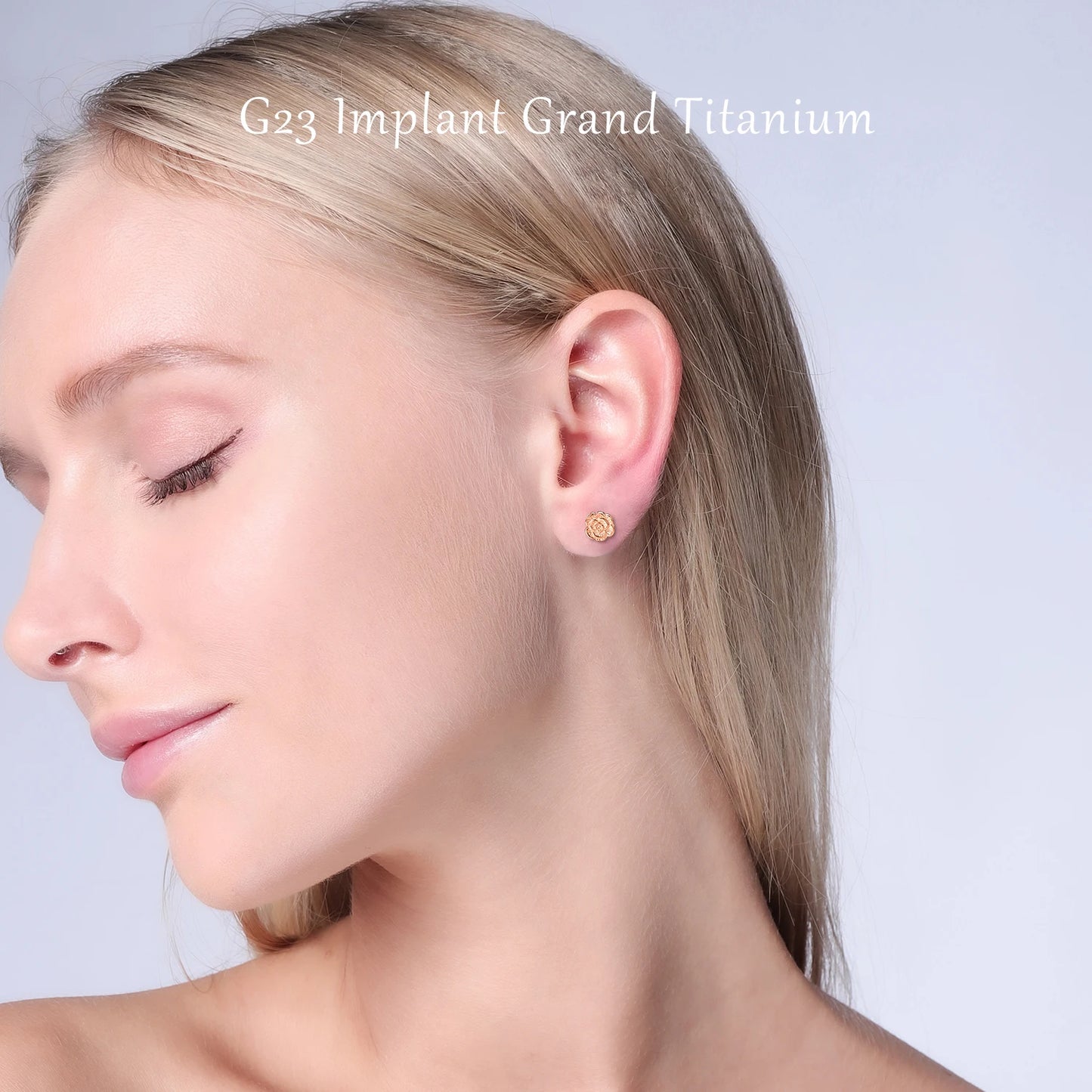 Rose Flower G23 Titanium Stud Earrings Hypoallergenic Post Pierced Tragus Cartilage Lobe Ear Stud Nickel Free for Women