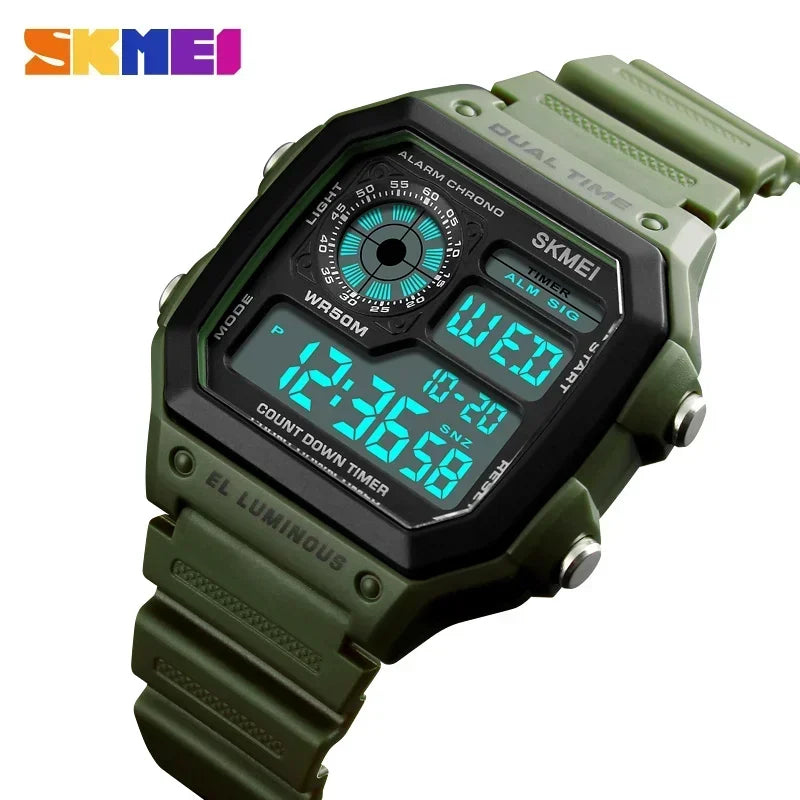 Fashion Men PU Strap Multi function Waterproof Watches Alarm Male Digital Sport Watch
