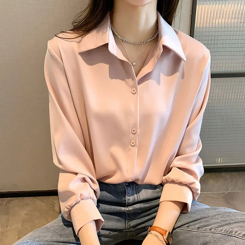 Korean Black Chiffon Shirts For Women Long Sleeve Shirts