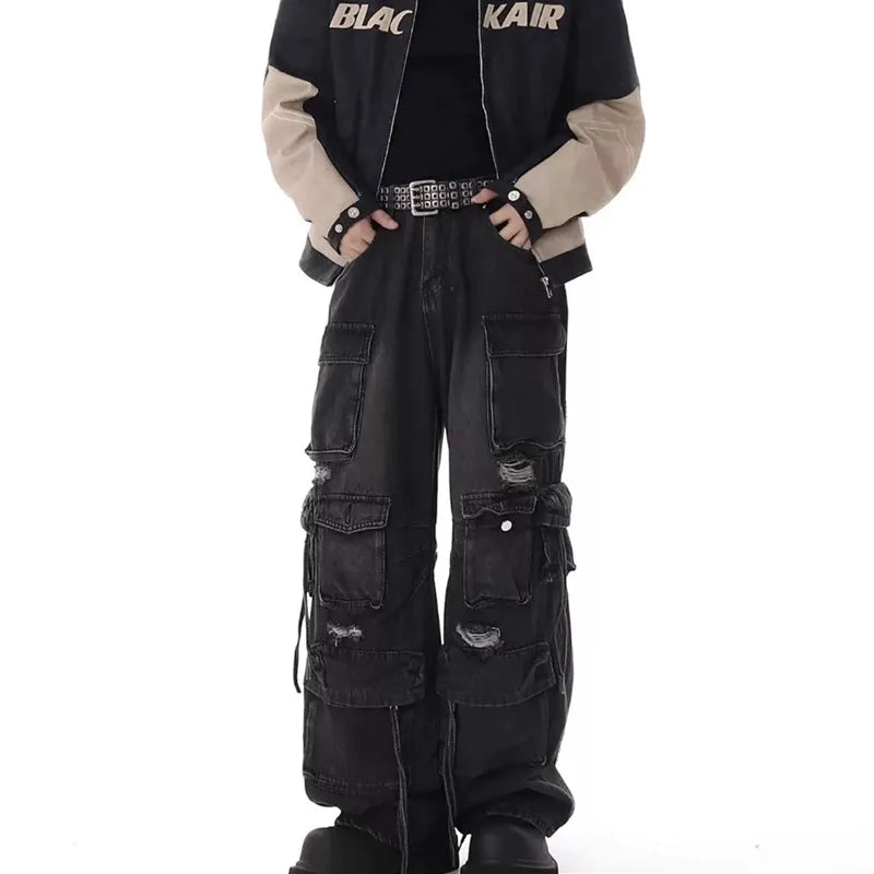 2025 Cyber Y2K Streetwear Multi Pockets Wide Leg Hip Hop Trousers