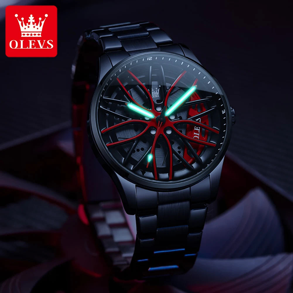 OLEVS Men Watches Waterproof Rotary Sport Car Rim Man Luxury Watch High Quality Fashion Stainless Steel Quartz