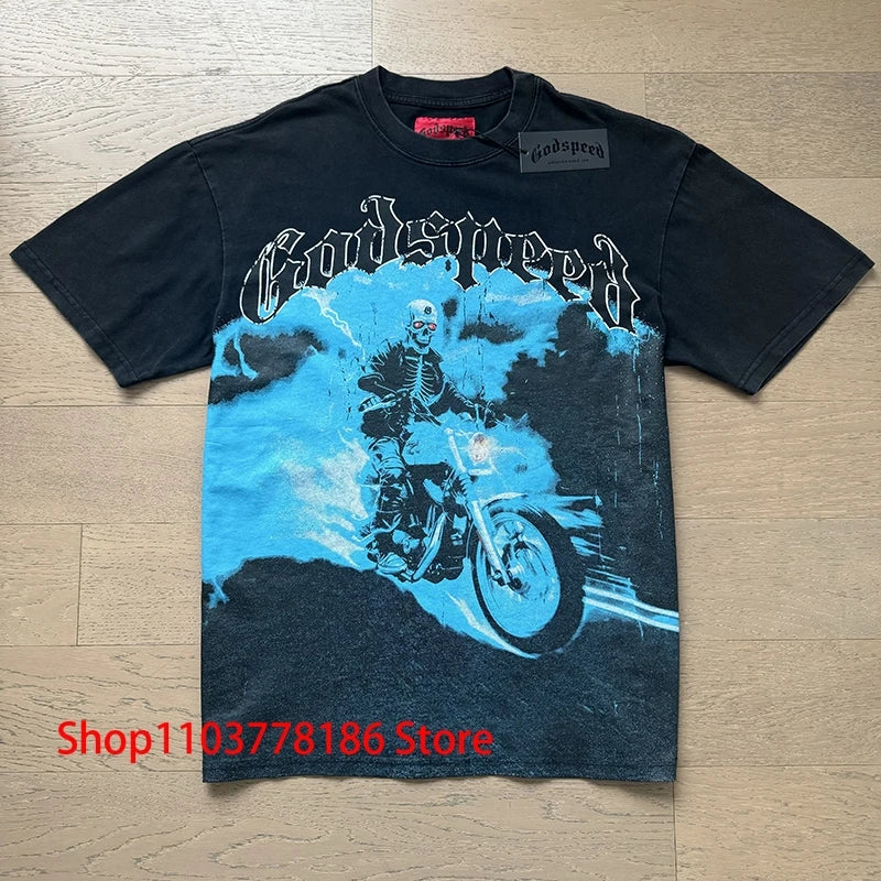 New GOD SPEED T-shirt Pop Fashion Print Streetwear Crewneck