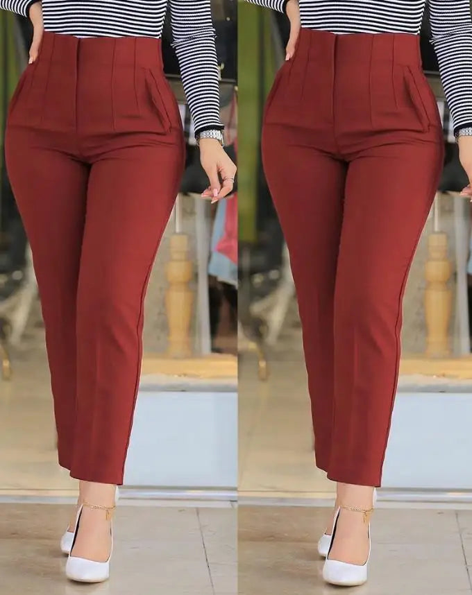 Elegant High Waist Cropped Work Pants For Women, Daily Office Formal Wear