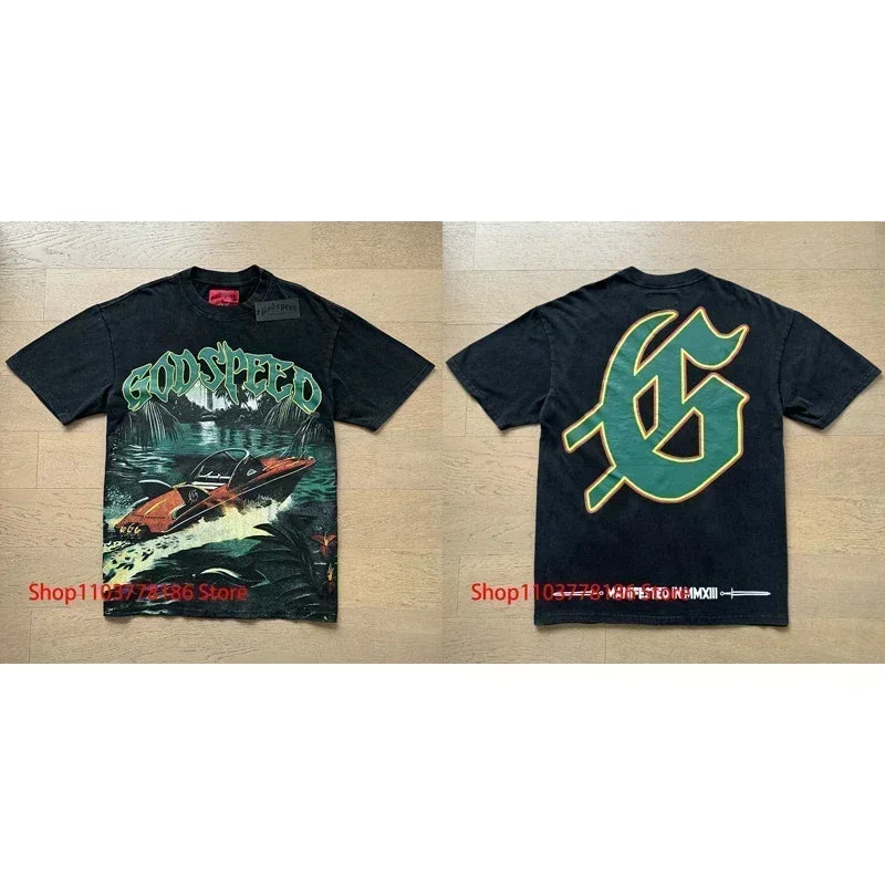 New GOD SPEED T-shirt Pop Fashion Print Streetwear Crewneck