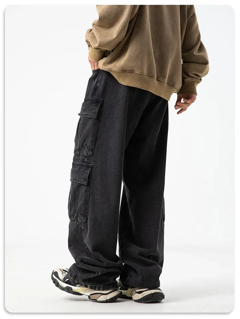 Multi-pocket Workwear Design Jeans Men's Old Washed Retro Japanese Korean Casual Pants