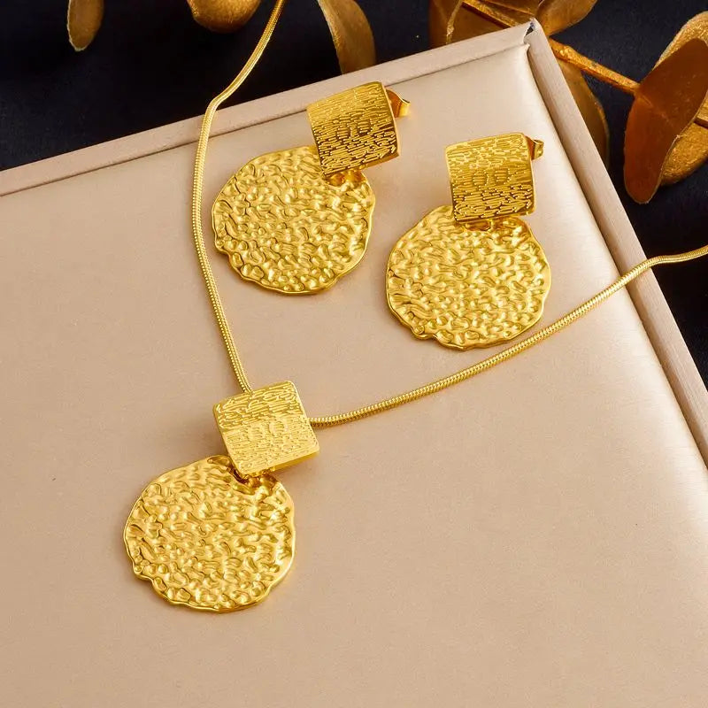 Stainless Steel White Rhinestone Flower Pendant Necklace Earrings For Women Girl Light Luxury Jewelry Set Gifts