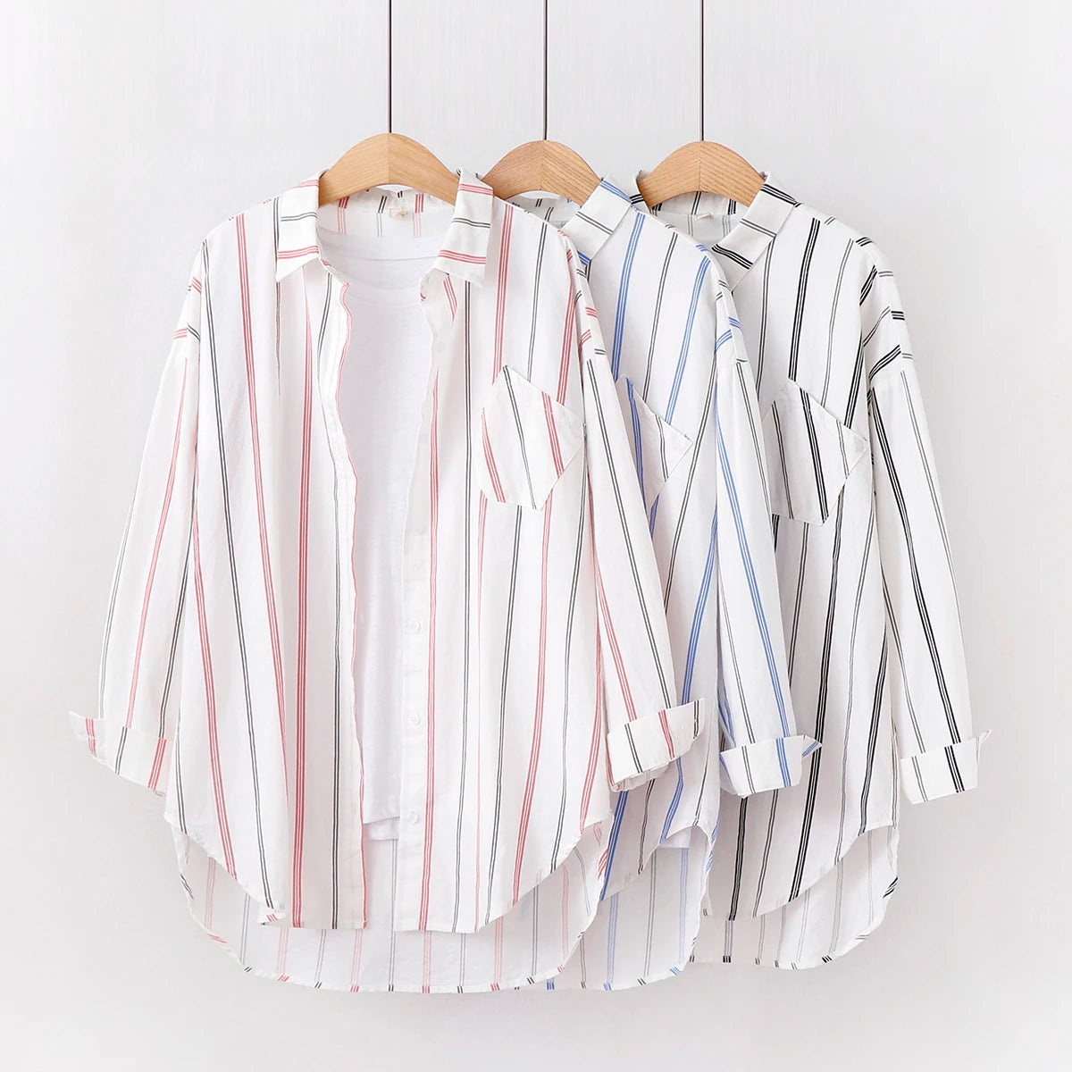 Loose Casual Striped Shirts New Ladies Sweet Simple Style Long Sleeve Print Female Blouse