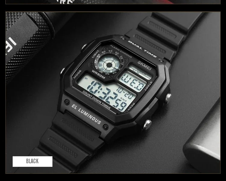Fashion Men PU Strap Multi function Waterproof Watches Alarm Male Digital Sport Watch