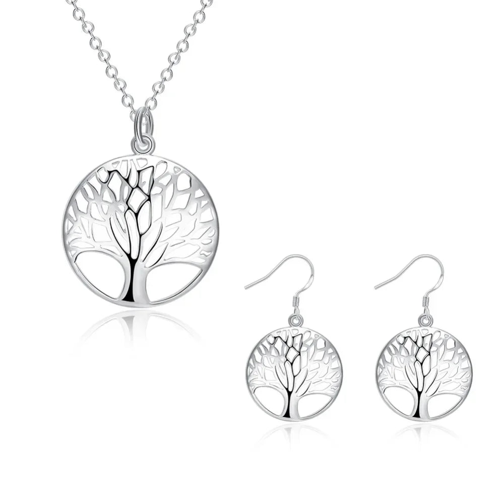 925 Sterling Silver Jewelry Fashion Pretty Pendant Necklace Earring for Women