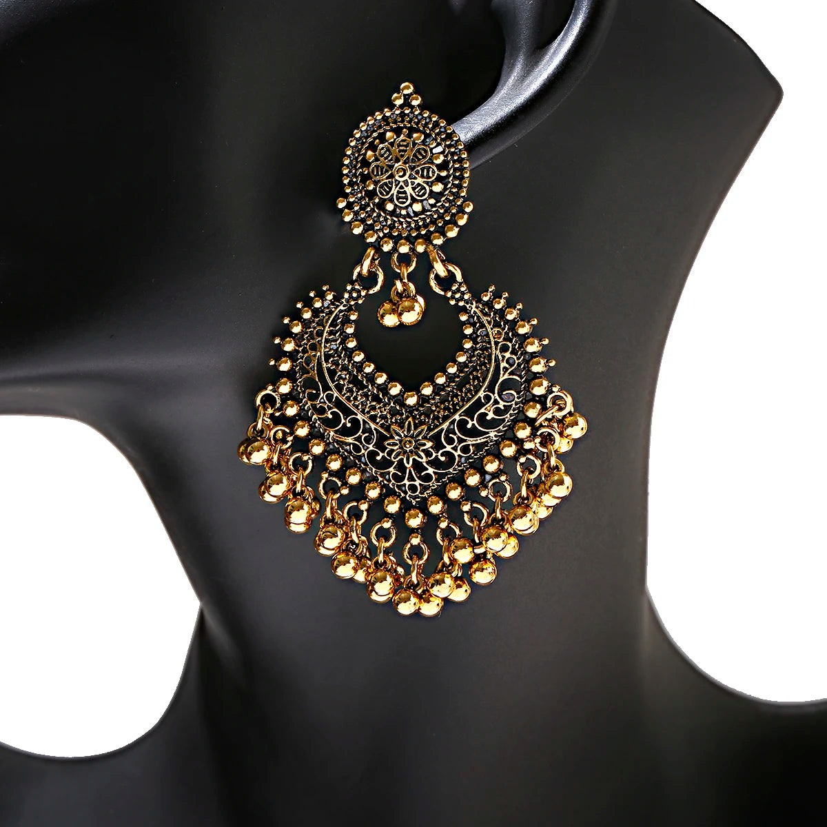 Jewelry Set for Women Retro Gold Plated Round Beads Tassel Earring Necklace Sets