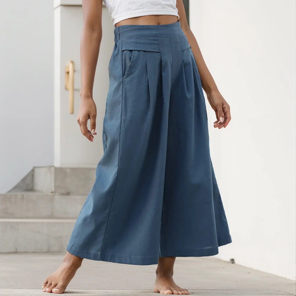 Female Summer Pants for Women Cotton Linen Plus Size Wide Leg Pants Solid Elegant Fashion Daily Elastic Pant