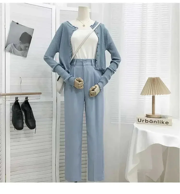 Elastic High Waist Suit Women Pants, Casual Loose Straight Black Office Ladies Trouser