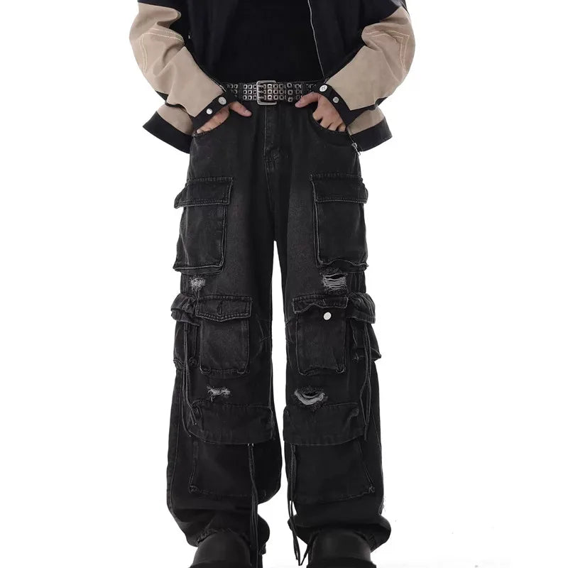 2025 Cyber Y2K Streetwear Multi Pockets Wide Leg Hip Hop Trousers