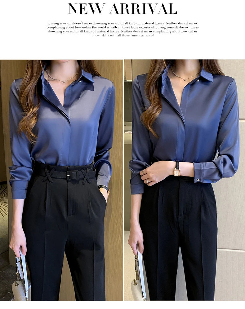 Satin Women Shirt Vintage Long Sleeve Blouse Women Silk Elegant Womens Tops