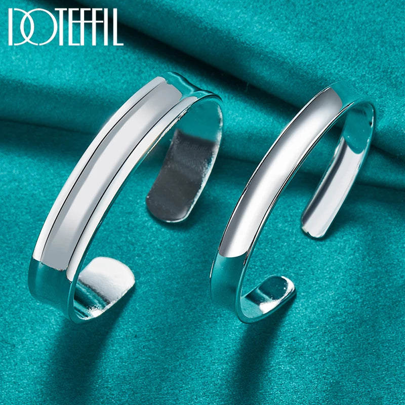 925 Sterling Silver 8mm1 2mm Smooth Bangle Bracelet Set For Women/men