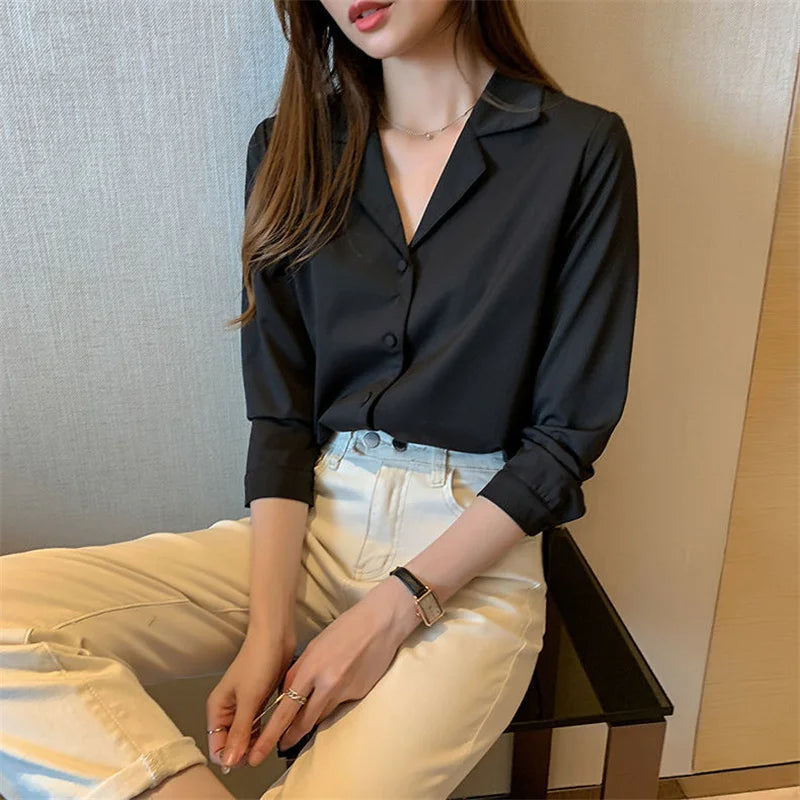 Women Office Wear Lady long Sleeve Notched Collar