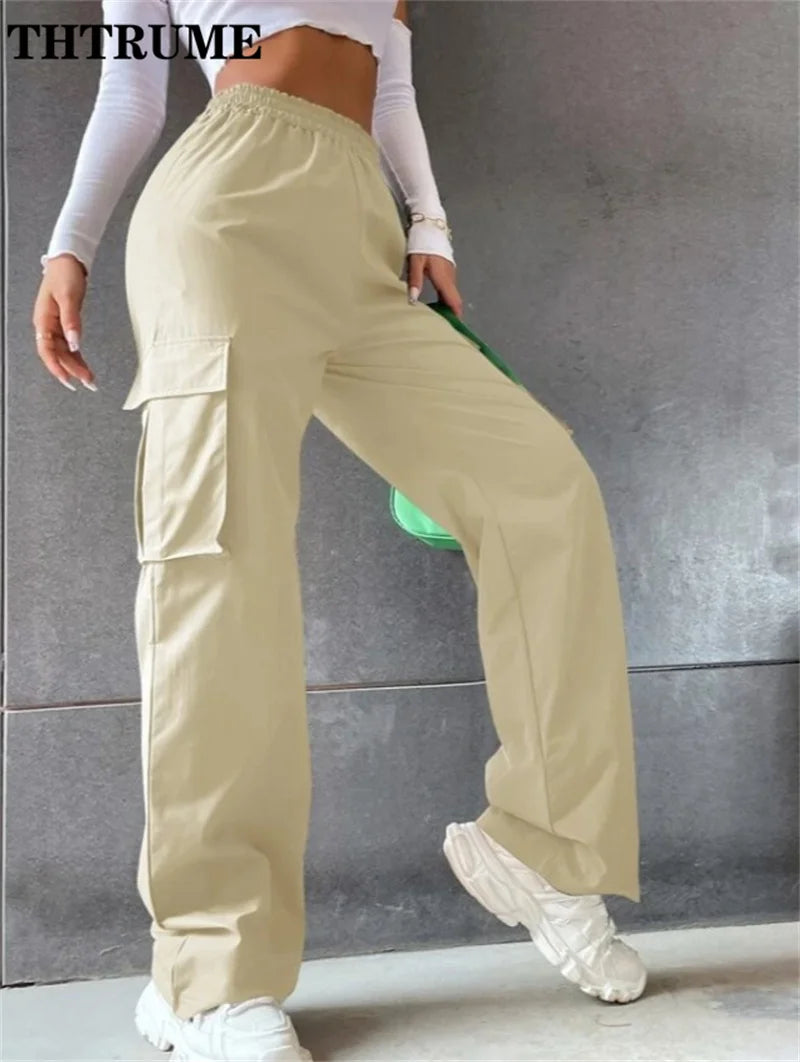 Vintage Streetwear Cargo Pants Fashion Women Solid Oversized Pocket High Waist Baggy Pant
