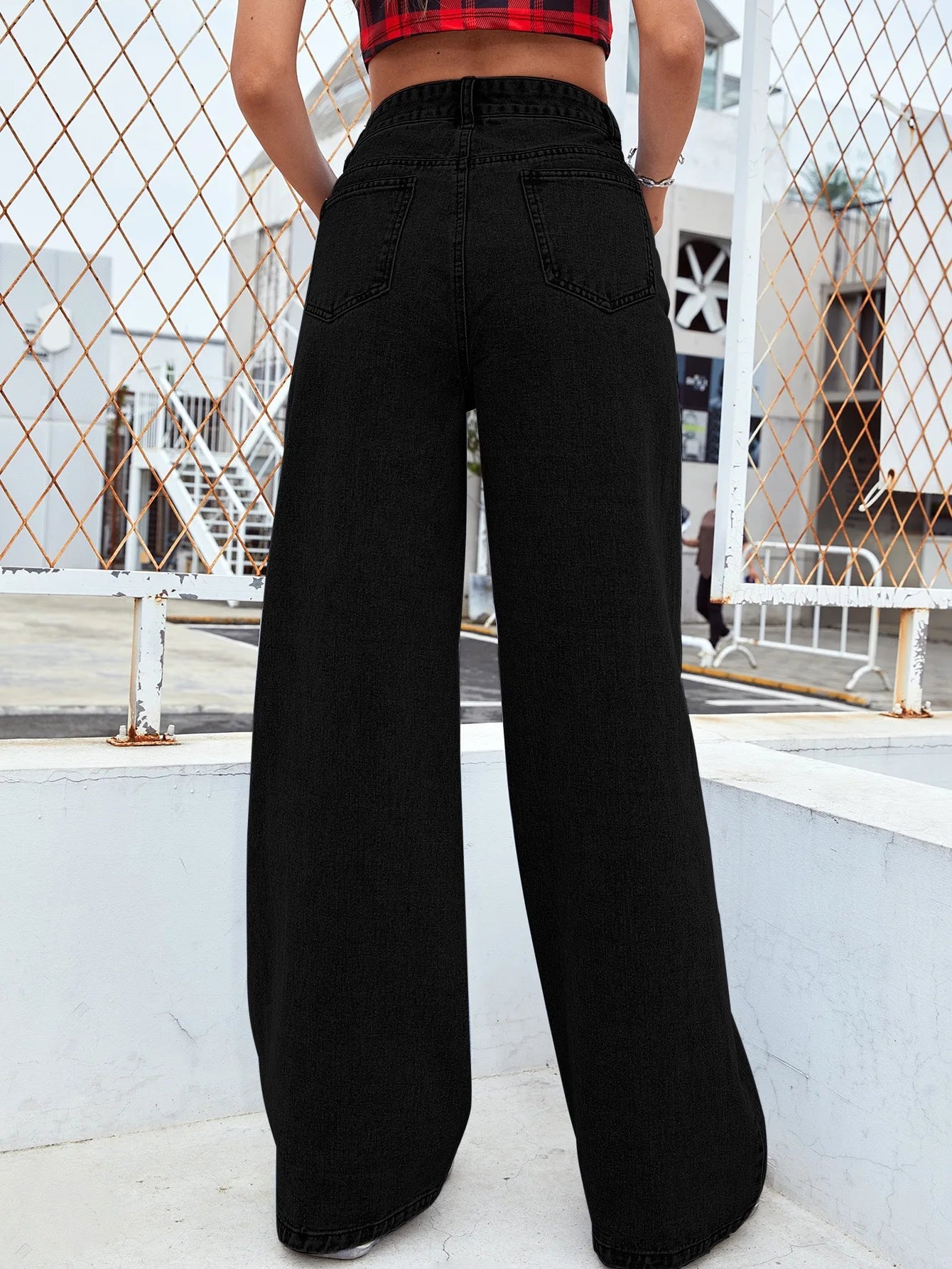 Women's High Waist Stretch Washed Denim Straight Jeans
