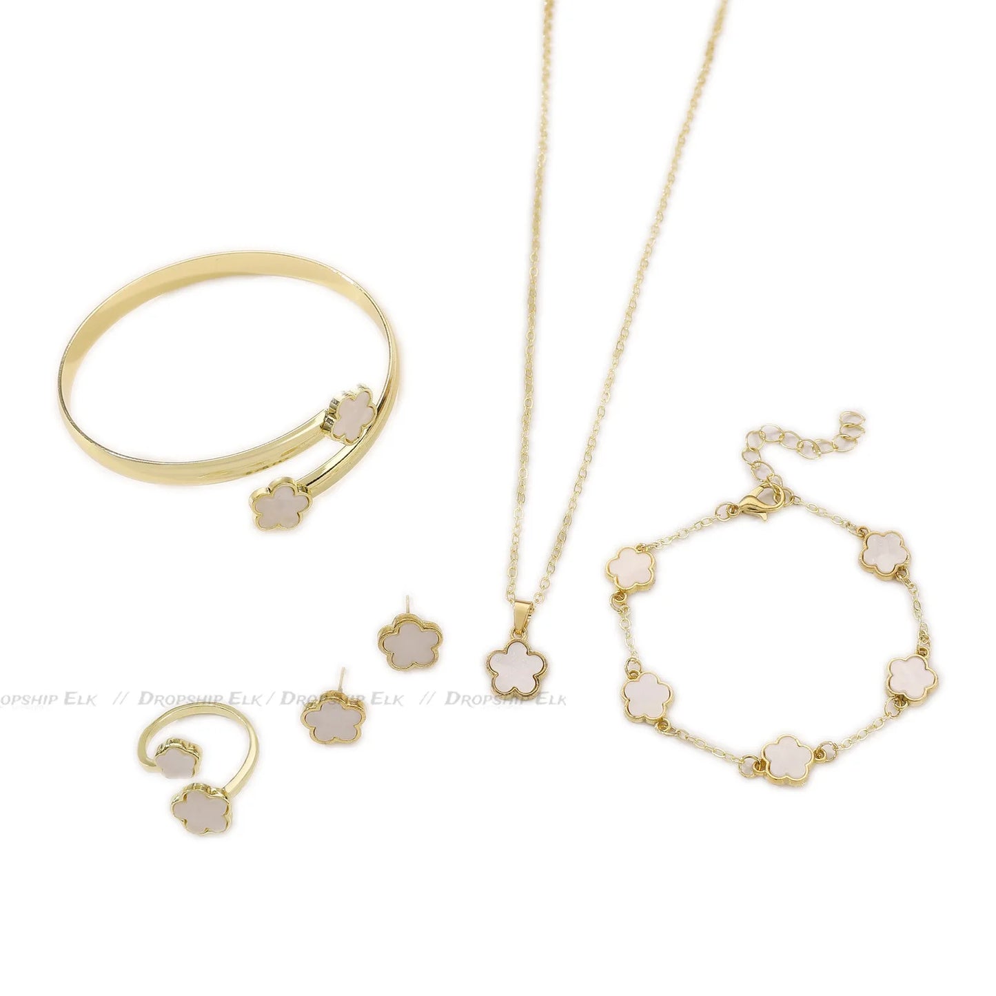 Hot Selling Plum Blossom Plant Five Leaf Flower Jewelry Set Bracelet Necklace Earrings Women Stainless Steel High Quality