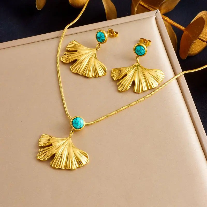 Stainless Steel White Rhinestone Flower Pendant Necklace Earrings For Women Girl Light Luxury Jewelry Set Gifts