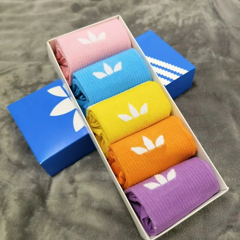 5pairs Unisex Sports Socks Trendy Mid Tube Breathable Yoga Socks