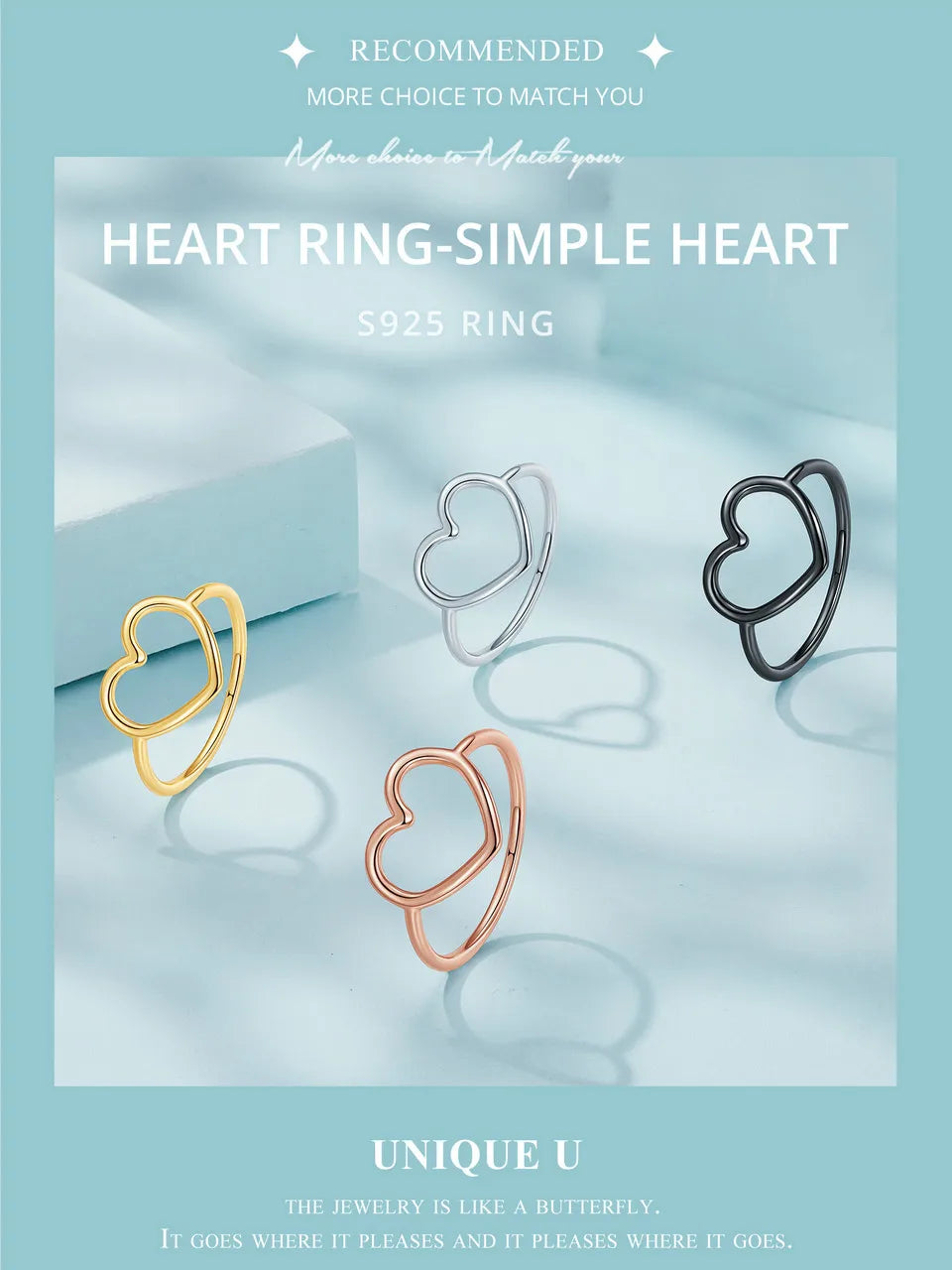 925 Sterling Silver Minimalist Heart Finger Rings for Women