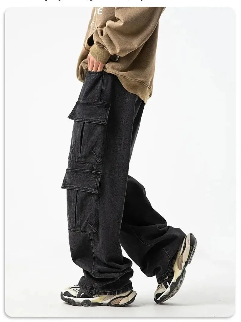 Multi-pocket Workwear Design Jeans Men's Old Washed Retro Japanese Korean Casual Pants