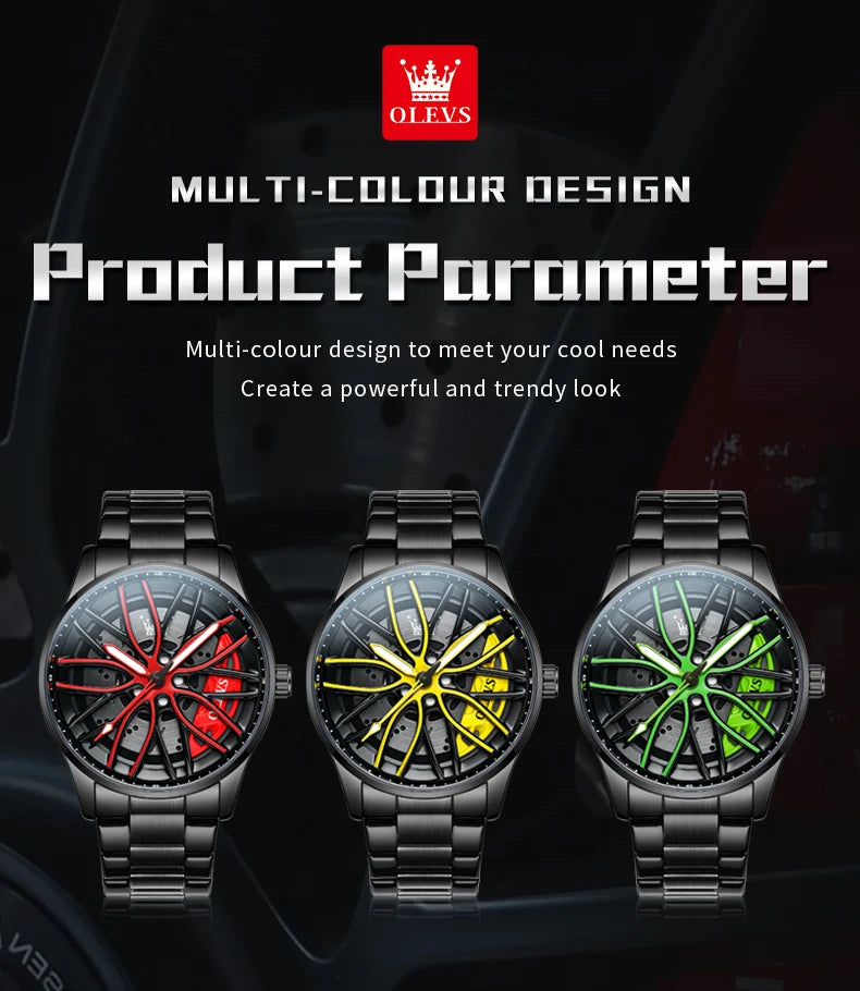 OLEVS Men Watches Waterproof Rotary Sport Car Rim Man Luxury Watch High Quality Fashion Stainless Steel Quartz