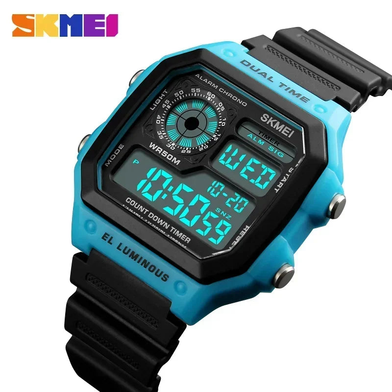 Fashion Men PU Strap Multi function Waterproof Watches Alarm Male Digital Sport Watch