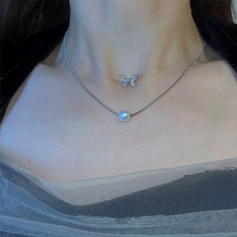 Simple Stacked Retro Imitation Emerald Green Pearl Multi-layer Necklace For Women