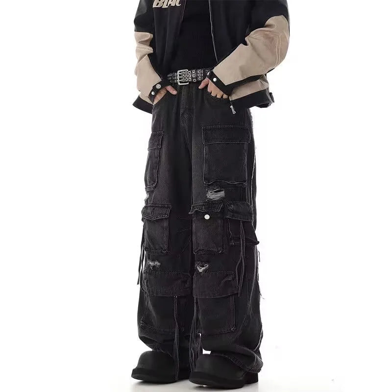 2025 Cyber Y2K Streetwear Multi Pockets Wide Leg Hip Hop Trousers