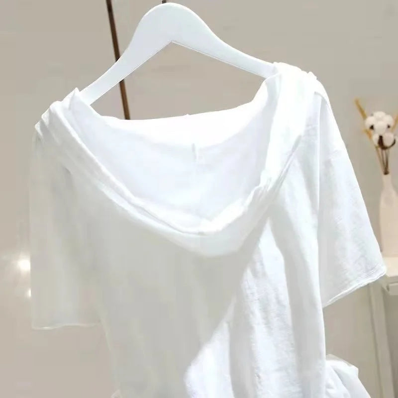Loose T-shirt Women Spring Summer Wide Slim Versatile Belly Cover Headwear Cotton Korean Casual Style