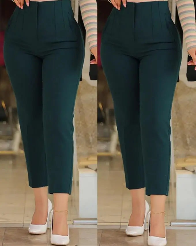 Elegant High Waist Cropped Work Pants For Women, Daily Office Formal Wear