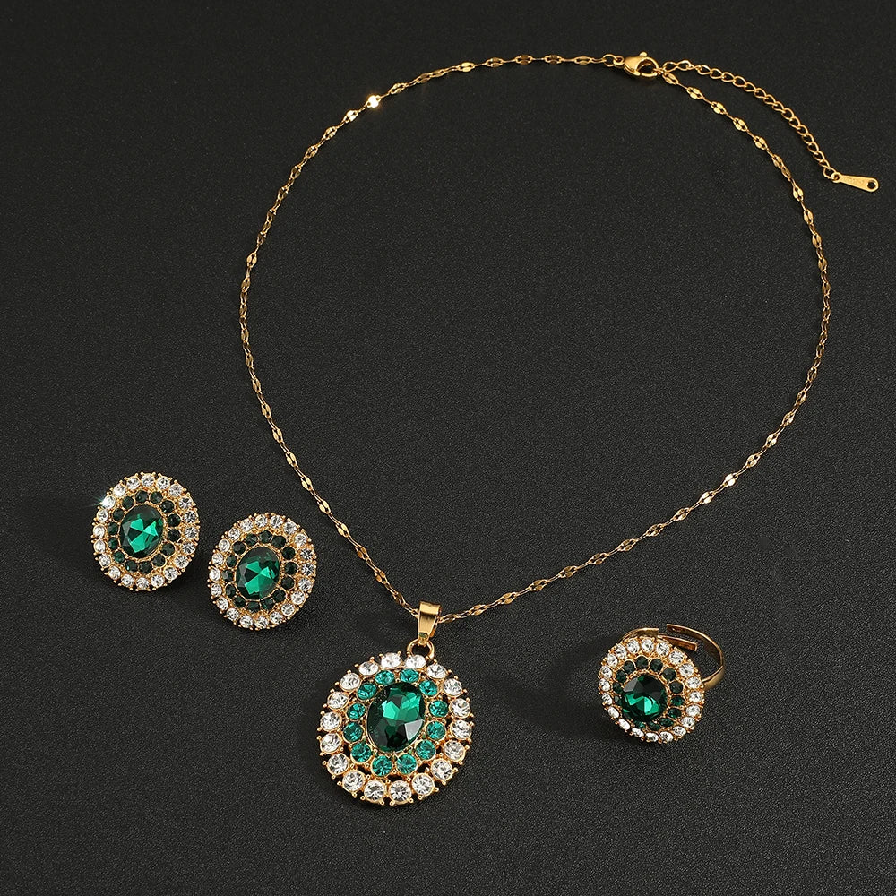 necklace earrings ring Stainless steel 3pcs jewelry set