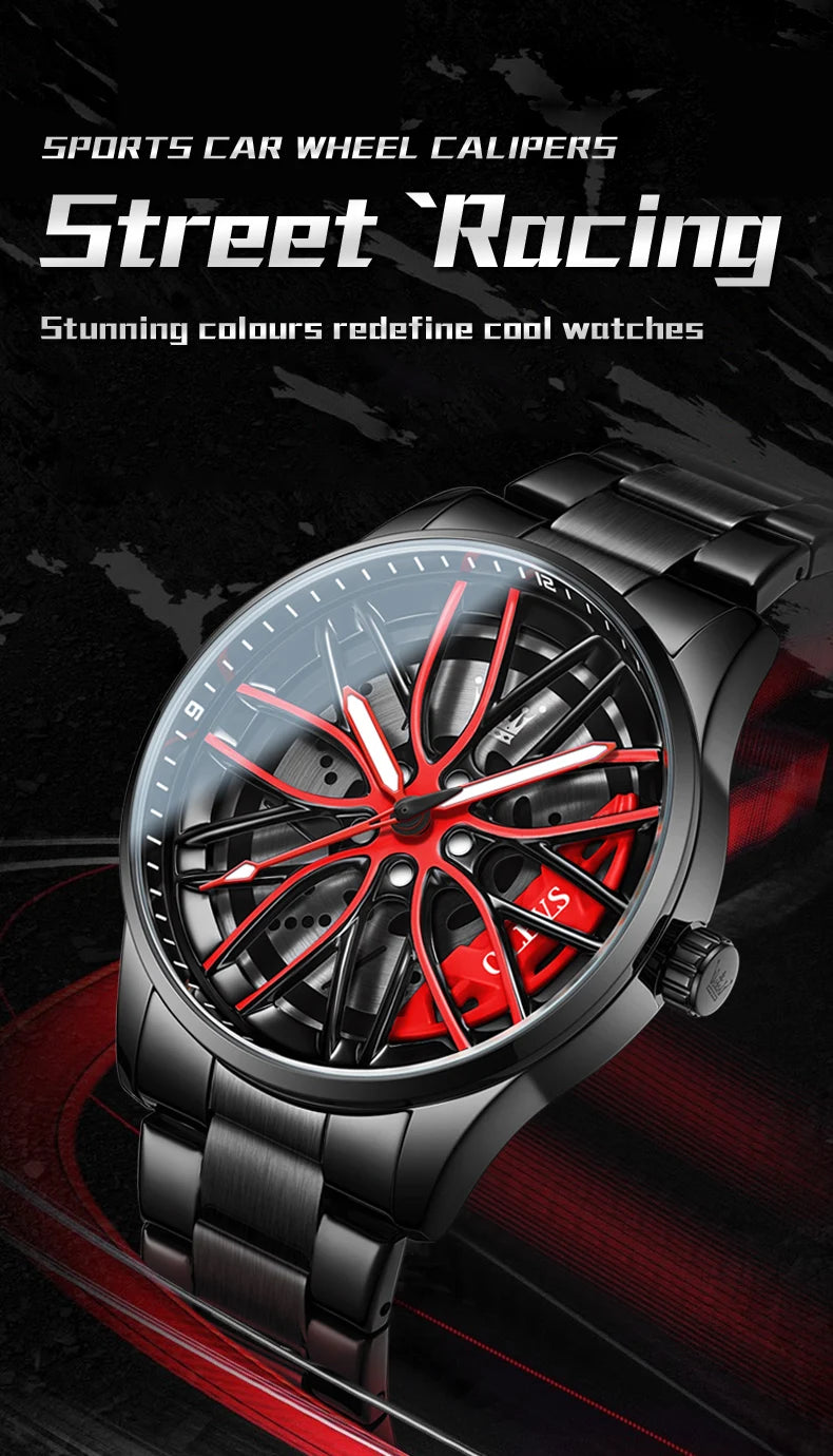 OLEVS Men Watches Waterproof Rotary Sport Car Rim Man Luxury Watch High Quality Fashion Stainless Steel Quartz