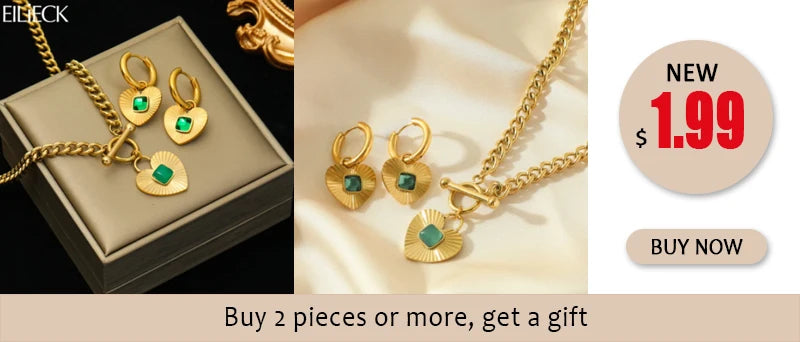 Stainless Steel 18K Gold Plated Bead Pendant Necklace Earrings Jewelry Set For Women