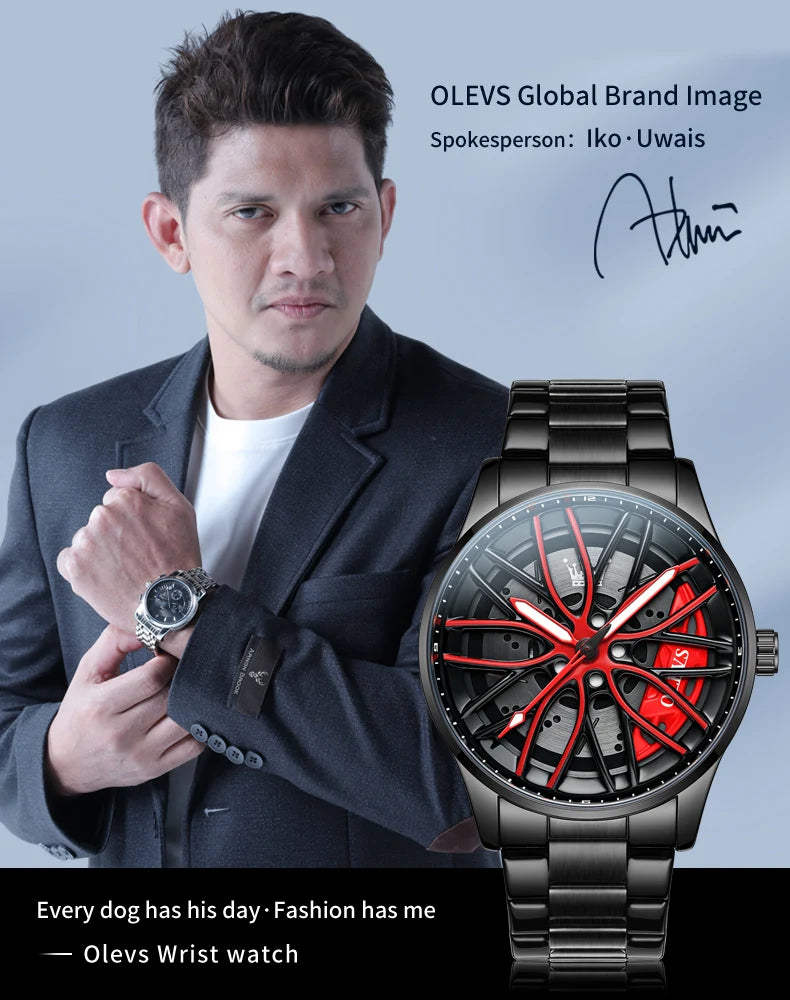 OLEVS Men Watches Waterproof Rotary Sport Car Rim Man Luxury Watch High Quality Fashion Stainless Steel Quartz