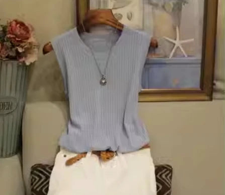 Summer Fashion Knitted Vests O-neck Sleeveless Casual Thin Tops Sleeveless Women Blouse